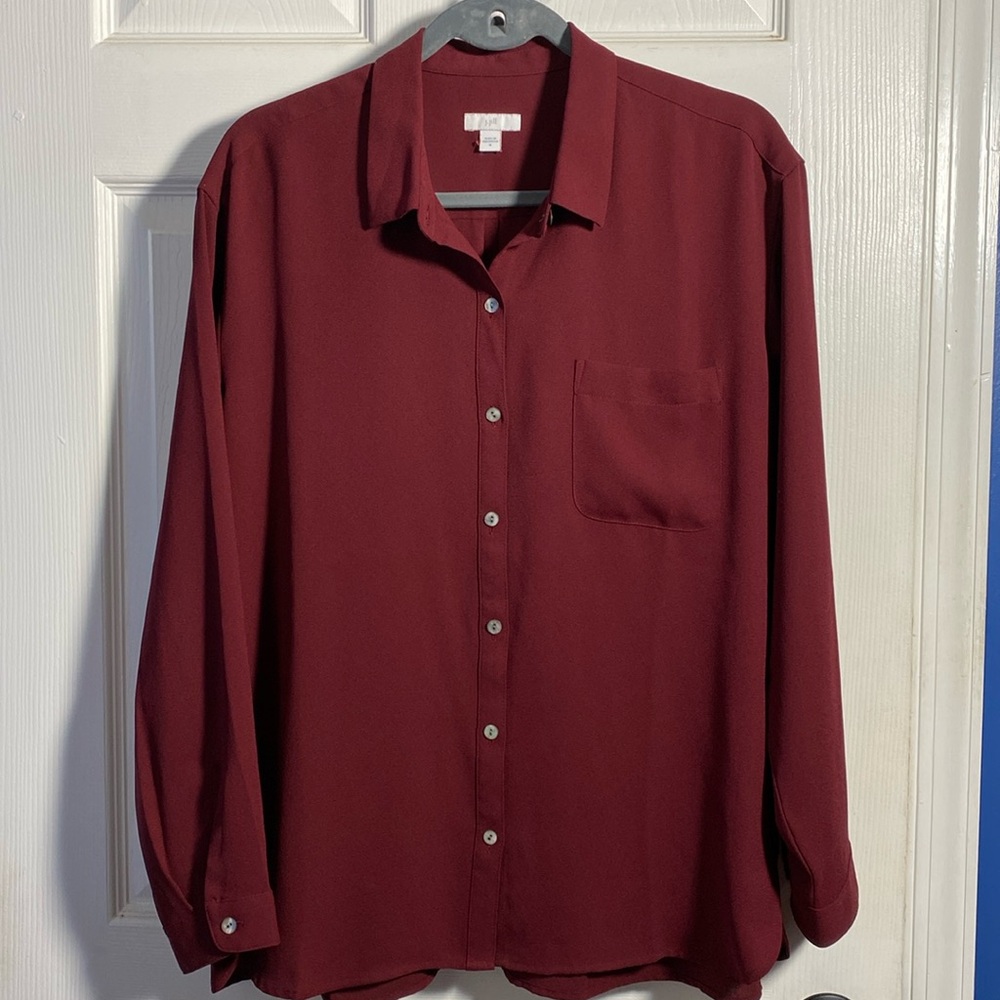 J. Jill Blouse Long Sleeve Burgundy Red Medium